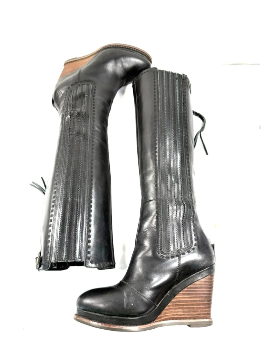 Ariat Ryman knee-high wedge boots SIZE 6.5 B Black Leather